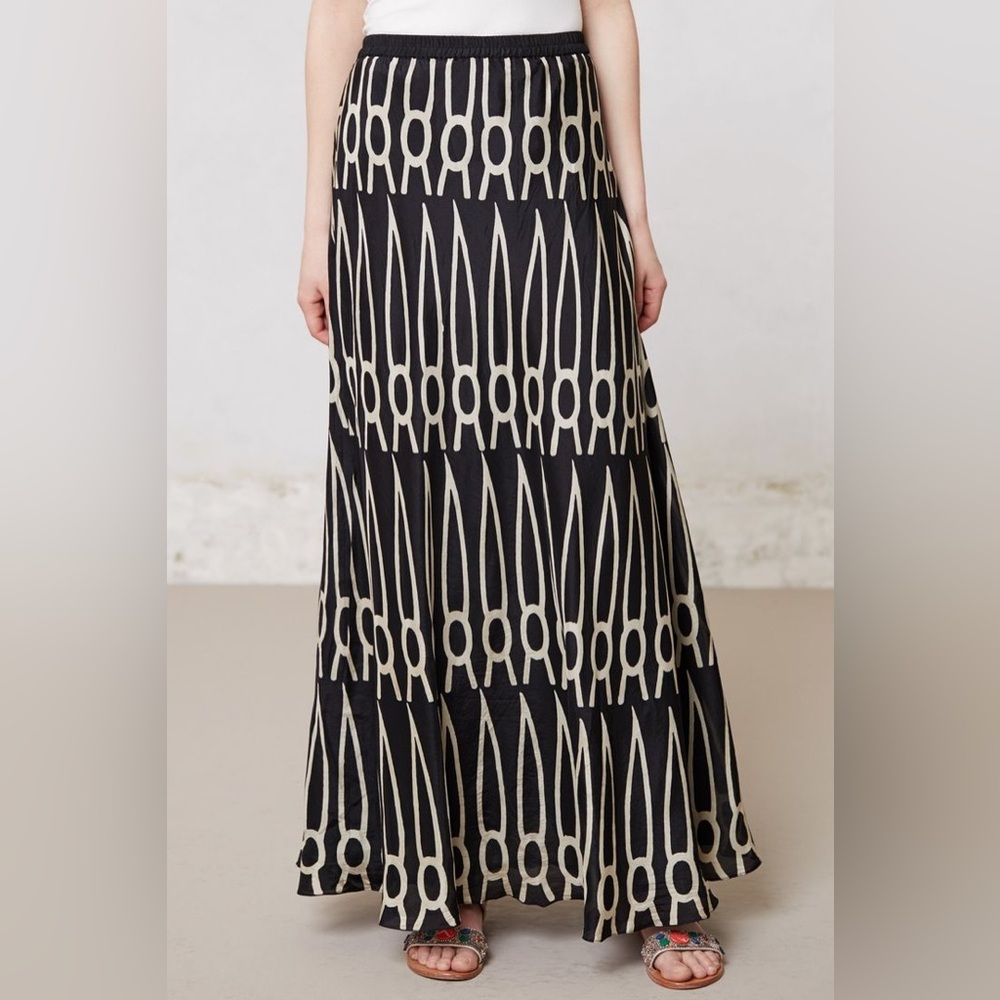 Anthropologie Fossil Imprint Maxi Tribal Print Skirt Size XS 100% Silk